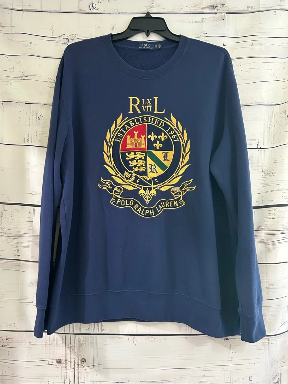 Polo Ralph Lauren | Men's Embordered Logo Crest Sweatshirt Navy Blue Size XXL